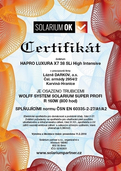 Solární studio vlastní certifikát